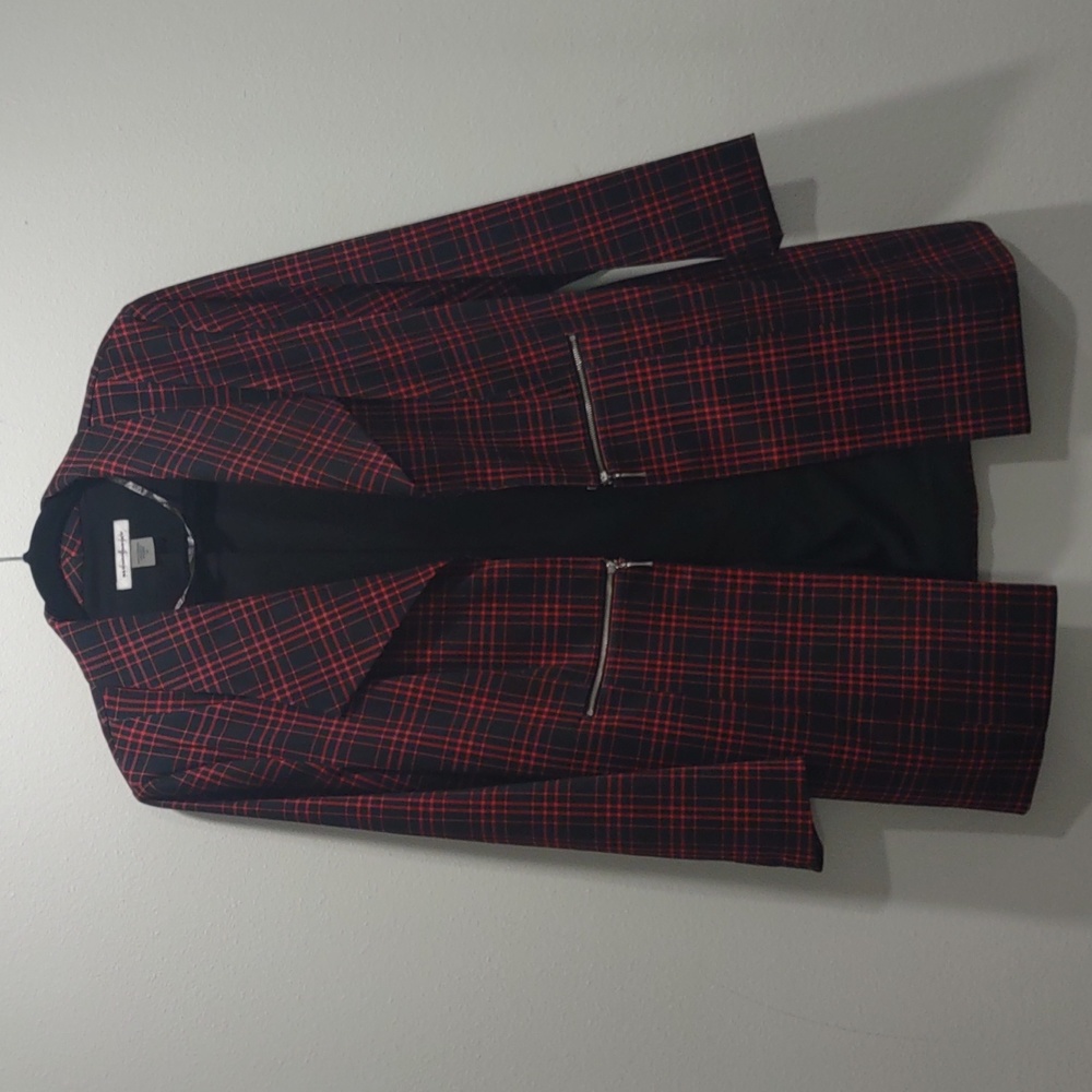 Allison Daley Red & Black Plaid Open Front Blazer Size 14